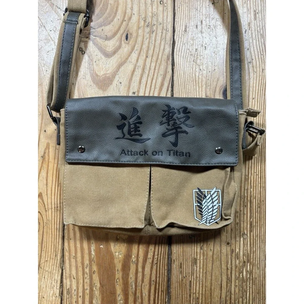 Attack on Titan Anime Small Messenger Bag Satchel Cross Body Shoulder Tan Strap